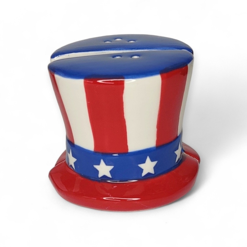 Patriotic‎ Americana Flag Stars Stripes Uncle Sam Tophat Salt Pepper Shaker Set